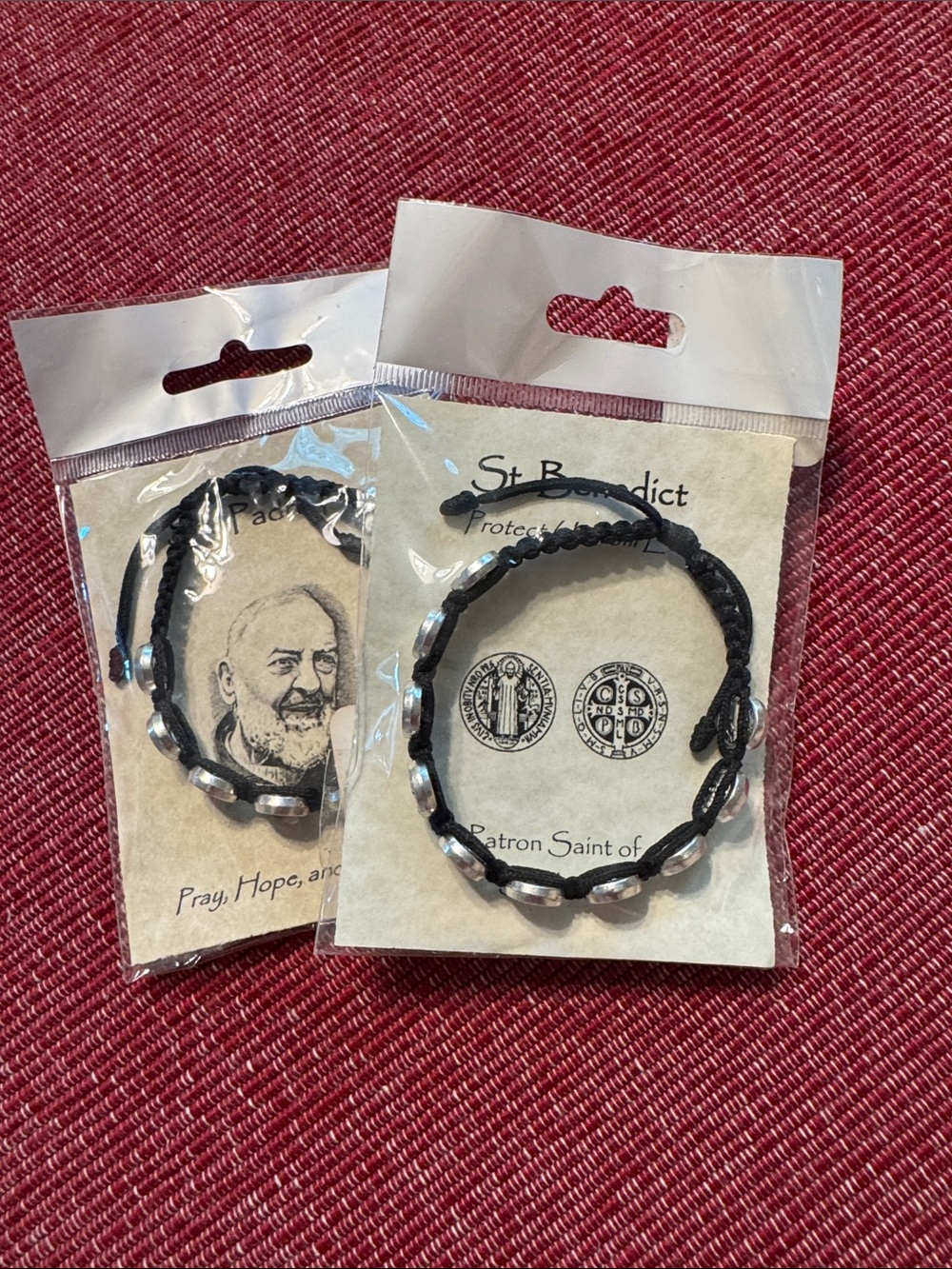 Two Handmade Prayer Bracelets w/Italian Medals and prayer cards. Unisex.